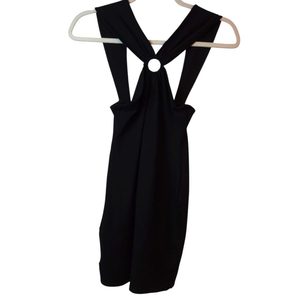 Zara Elegant Black Sleeveless Mini Dress w/ Ring Strap Bodycon, Cocktail, Size S